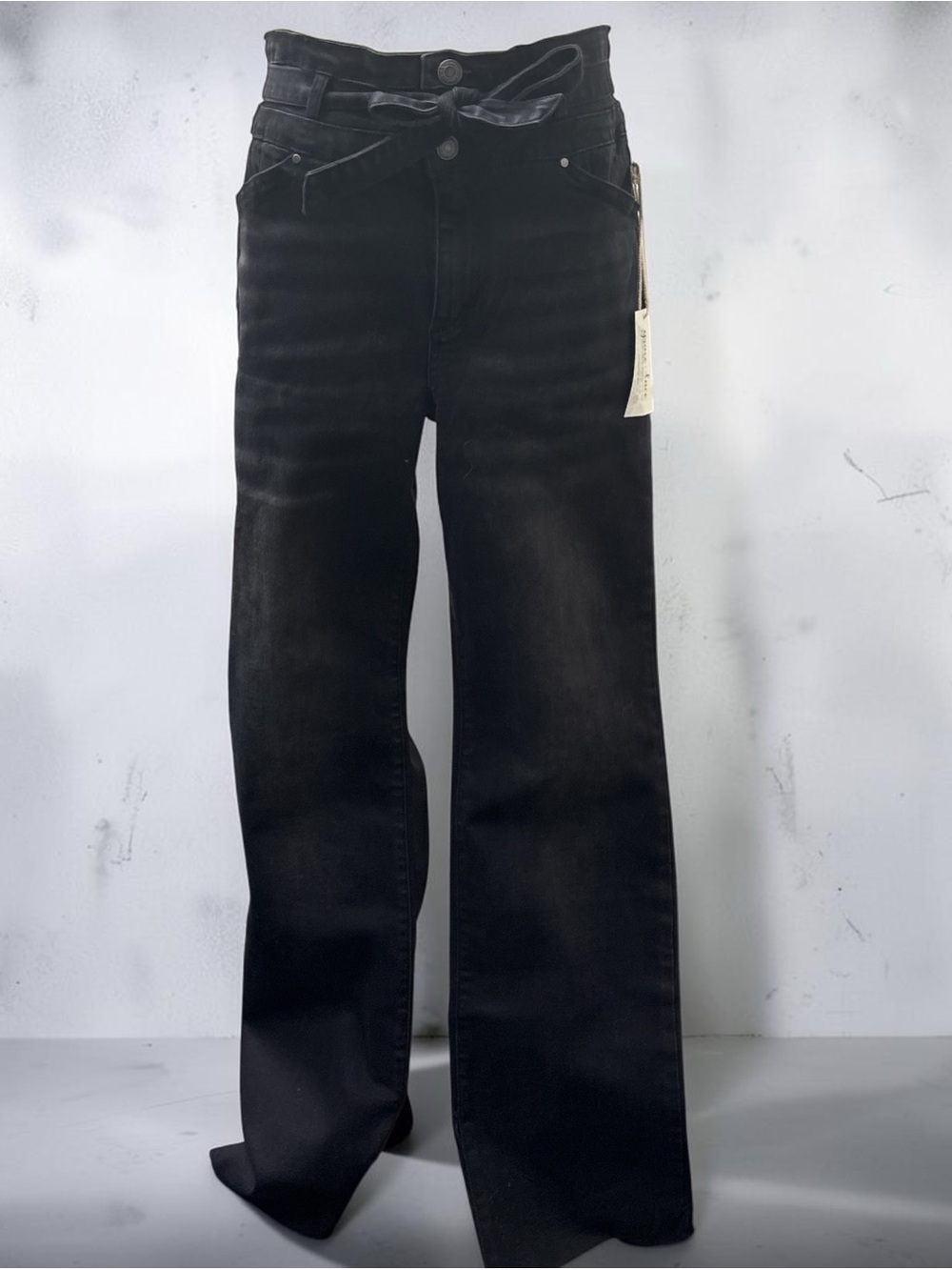Grace & Lace Black High-Rise Wide-Leg Jeans with Tie Waist